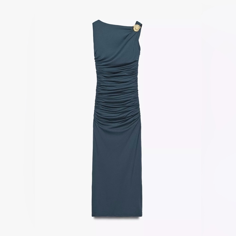 Zara Teal Ruched Maxi Dress